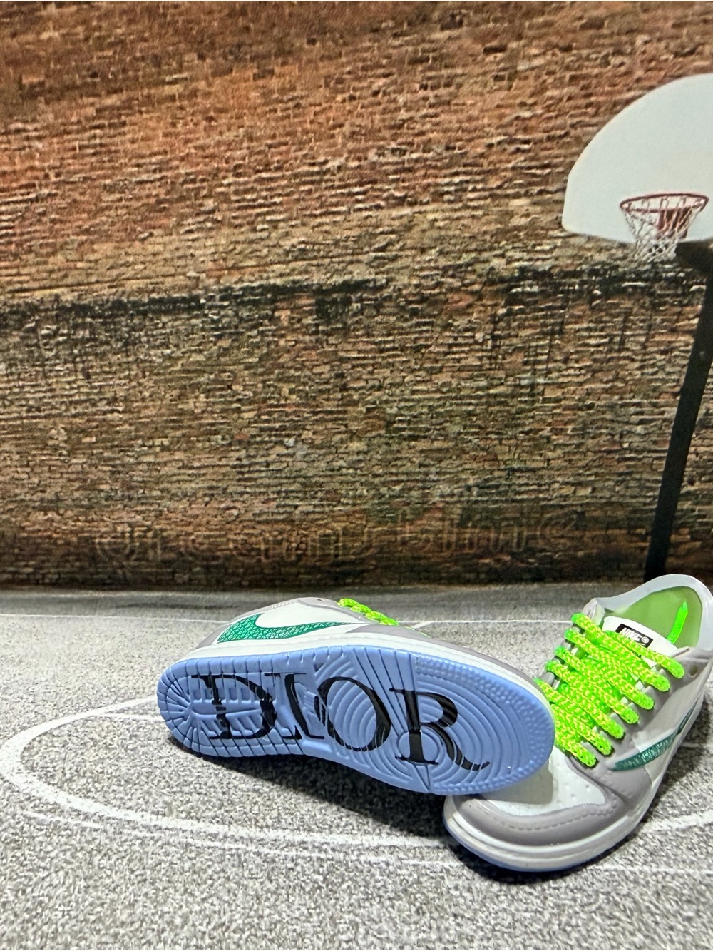 Nike Dior White Sneakers with Neon Green Accents Mini Collectible